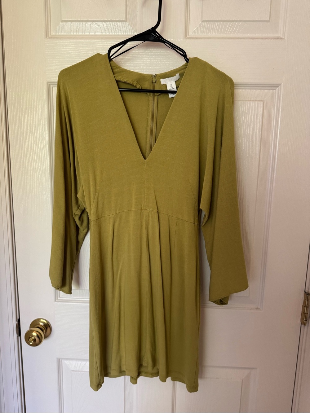 H&M Chartreuse V-Neck Bell Sleeve Mini Dress
